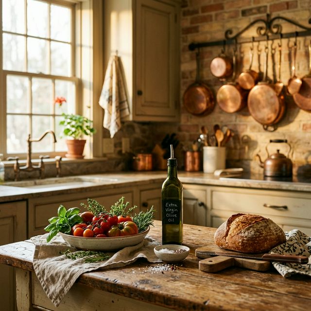 Warm inviting kitchen with fresh ingredients