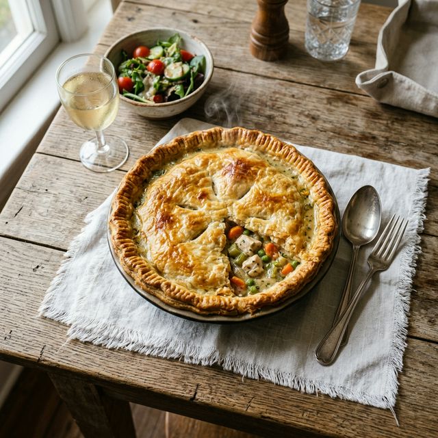 Homemade Chicken Pot Pie with golden flaky crust